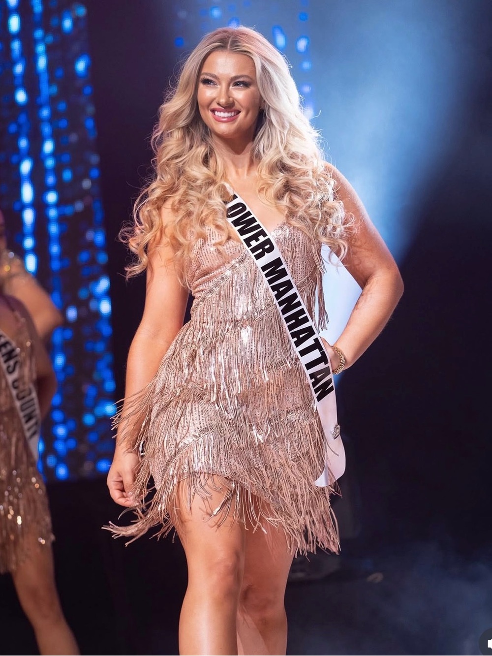 Gold Sequin Fringe Backless Halter Dress